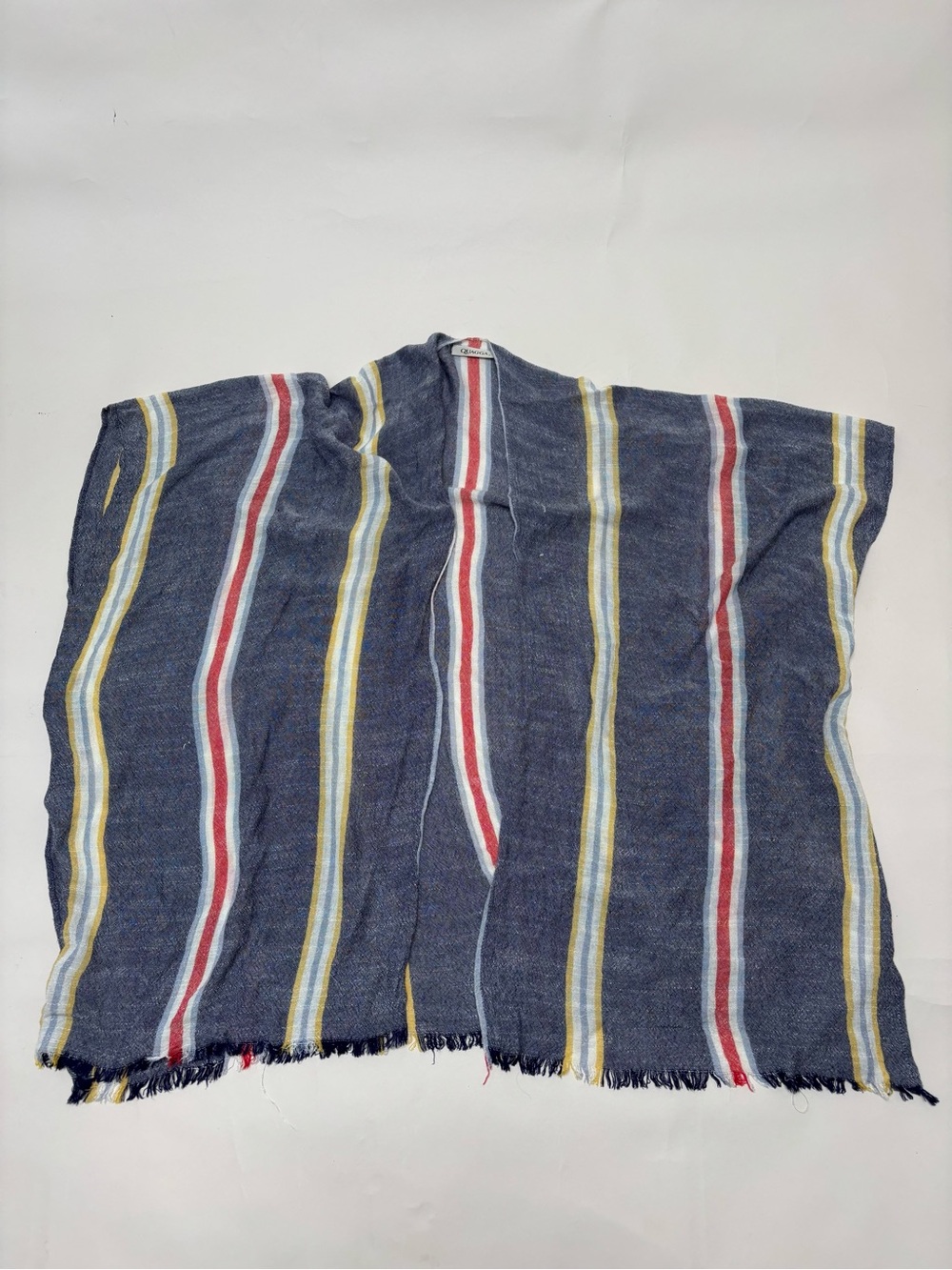 Quagga Women's Shawl Poncho One Size Gauzy Boho Hippie Neutral Striped Linen